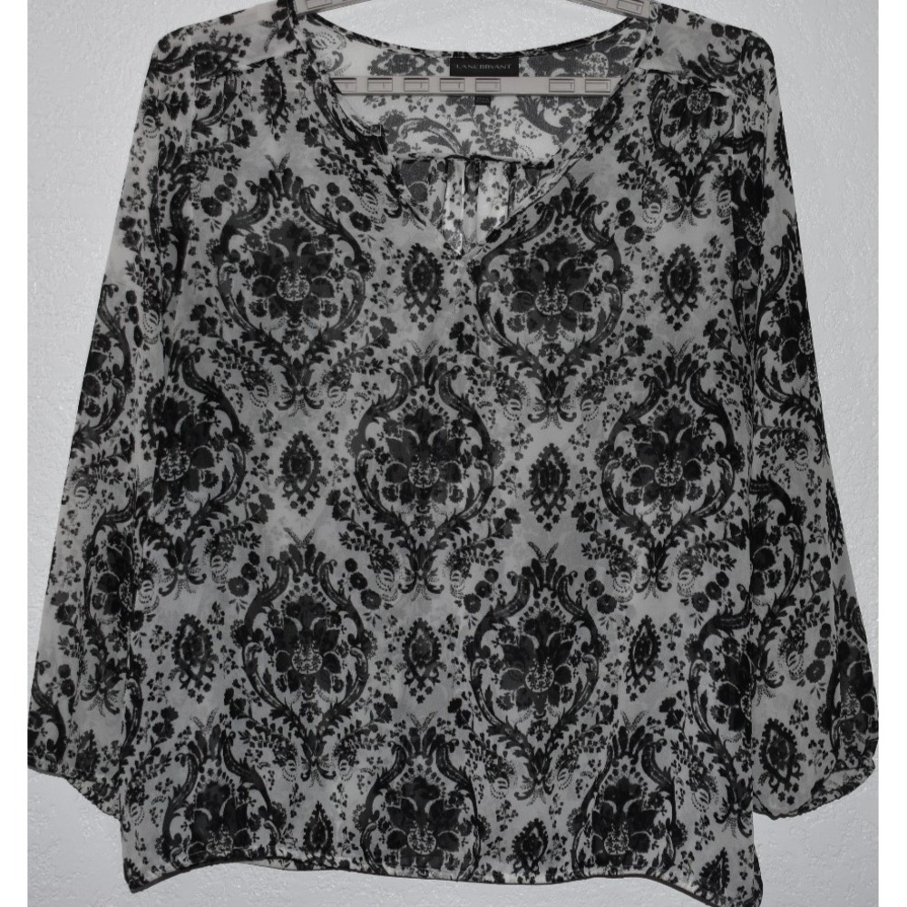 Lane Bryant 2X Lightweight Boho Top Plus 18/20 Dark Floral Sheer Romantic Blouse